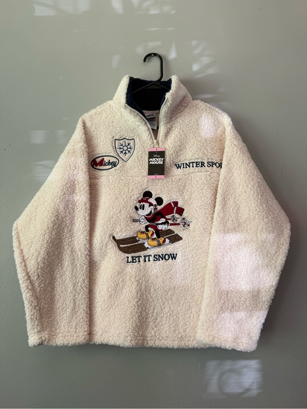 Disney Cream Sherpa Pullover Jacket with Mickey Ski Graphic